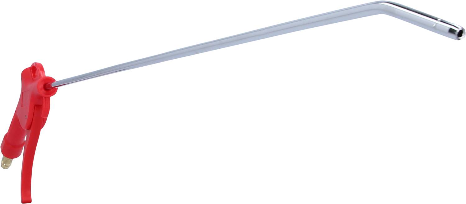 Air duster with a long, curved nozzle and red handle, designed for cleaning and removing dust from hard-to-reach areas.