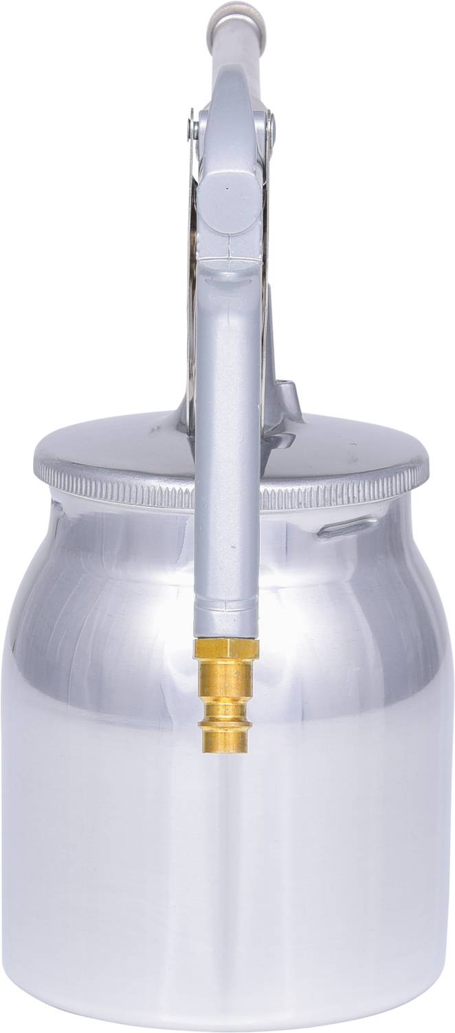 A silver, metallic spray gun with no visible inscriptions or markings.