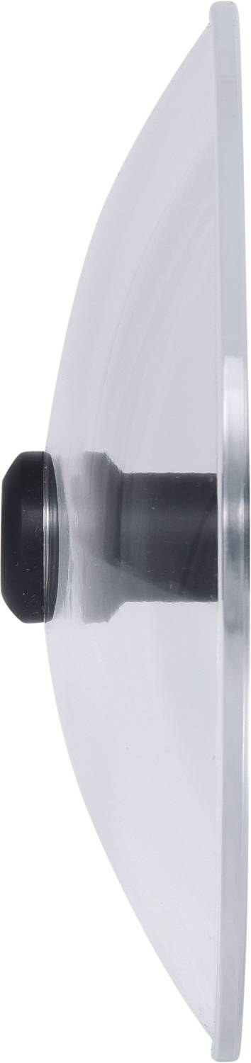 Side view of a transparent suction cup mount with a black central section, for attachment to smooth surfaces.