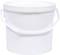 A plain, white plastic bucket with a lid and handles, standing on a white background.
