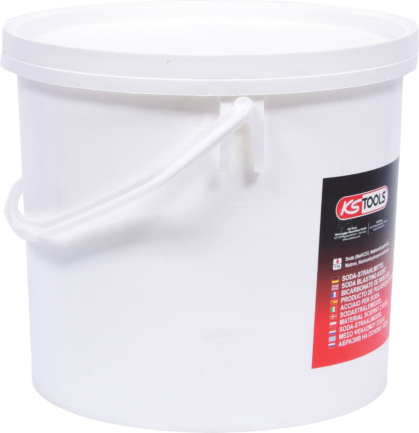 A white bucket with a handle, label featuring the 'KS Tools' brand logo and text on the front.