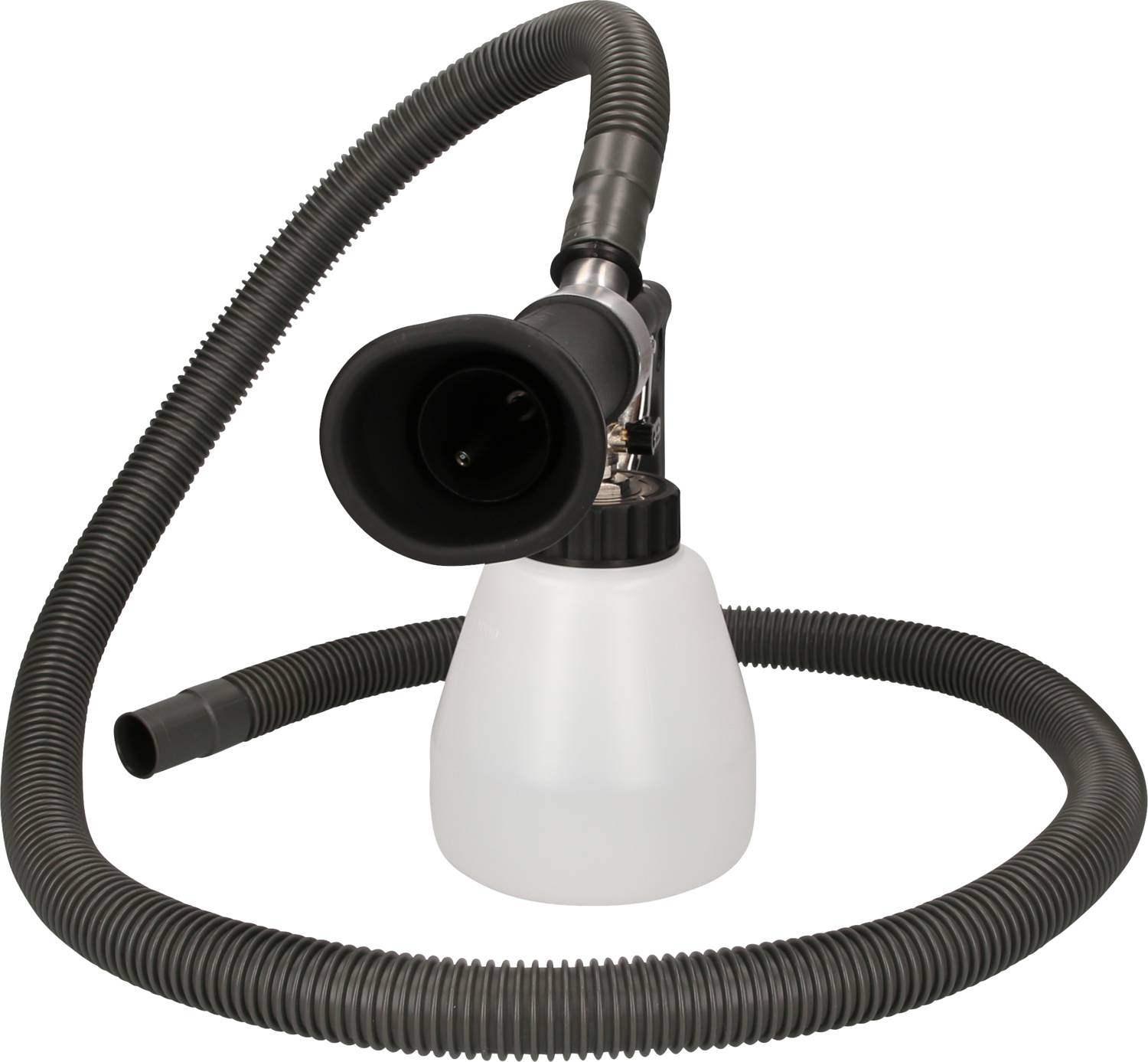 'Spray paint system with spray nozzle, flexible hose and removable plastic paint container. Suitable for painting and coating work.'