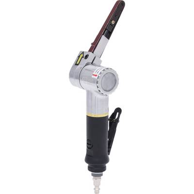 Air-operated grinding arm with narrow grinding belt, suitable for precise grinding in confined spaces.