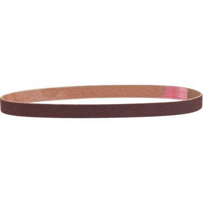 Brown sanding belt in an oval shape, suitable for grinding machines, texture with visible abrasive grains.