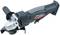 Power tool: Black angle grinder with side handle and metal disc for cutting and grinding materials.