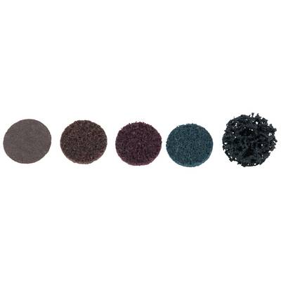 Five grinding discs in various colours and textures, arranged side by side, ranging from smooth to coarse.