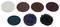 Seven round sanding pads in various colours and textures, representing different levels of abrasiveness.