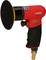 Red air-powered sander with black handle and yellow polishing pad, suitable for precise grinding and polishing.