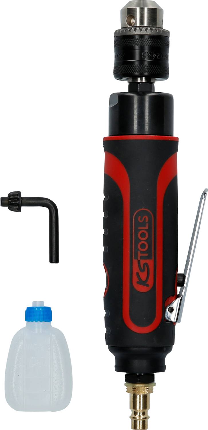 Drill with red and black handle by KS Tools, removable drill head. Included: Allen key and oil can.