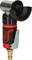 Angle grinder with a red and black casing, silver protective guard, and yellow connection. Used for grinding and cutting materials.