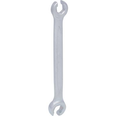 A silver spanner used for tightening and loosening screws and nuts.