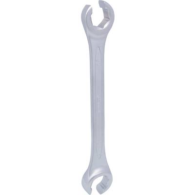 A silver double-ended adjustable spanner with open jaws, one side larger than the other, is depicted vertically.