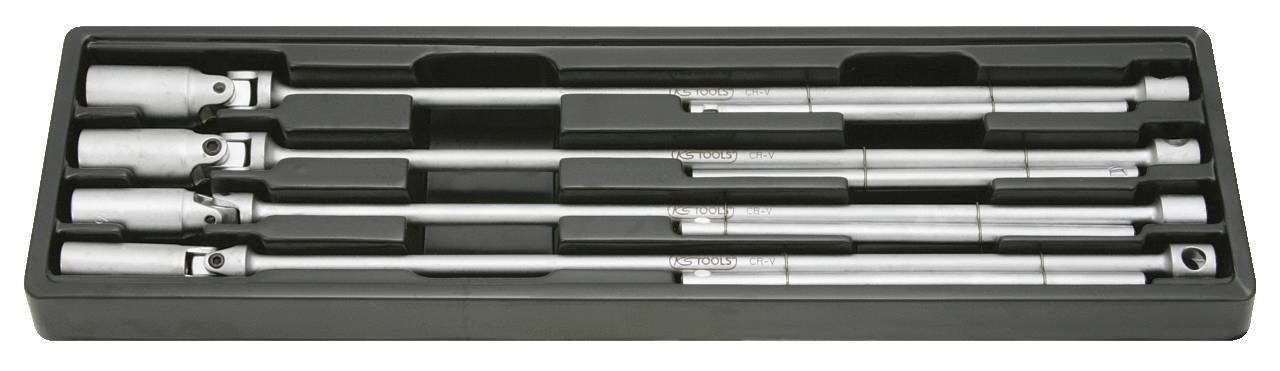 A set of five telescopic magnetic pick-up tools in a black plastic case, extendable and designed for retrieving metal parts.