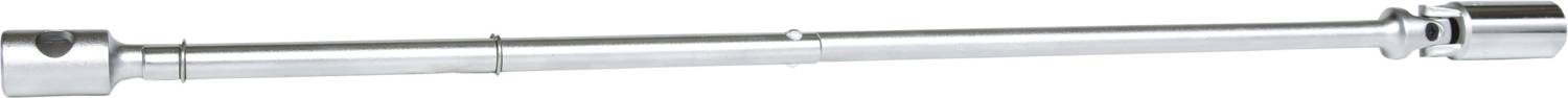 Silver extended socket ratchet spanner, fully extended, on a white background, suitable for mechanical work.