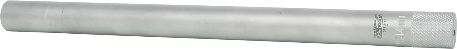 A silver cylindrical silencer with a ridged end, without any visible markings or attachments.