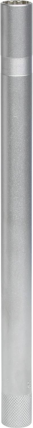 A silver cylindrical tube with a smooth surface, vertically positioned, without any visible markings or details.