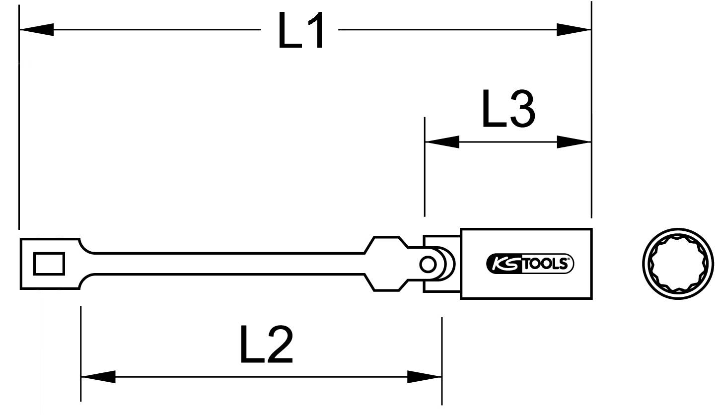 Illustrated is a technical drawing of a KS Tools tool. The drawing shows length markings L1, L2, and L3.