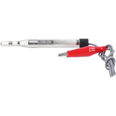Metal detector tester with red alligator clip and grey cable. Primarily used for voltage checks in electrical circuits.