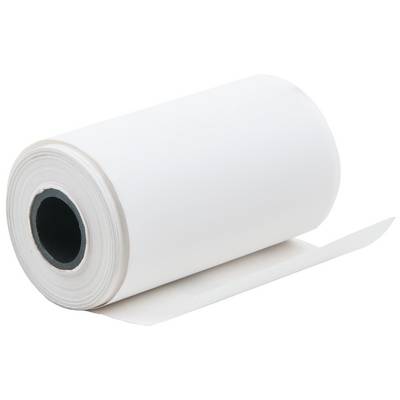 A roll of white paper with a black sleeve in the middle. A sheet is slightly unrolled.