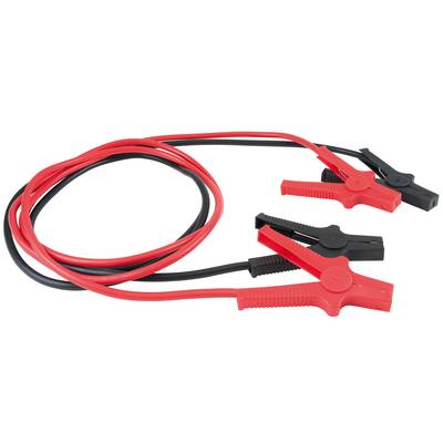 Red and black jump leads with clamps at both ends, used for jump-starting car batteries.