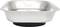 A shallow, square metal dish with rounded corners and a small round base.