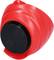 Red, conically shaped object with a black, circular insert at the base.