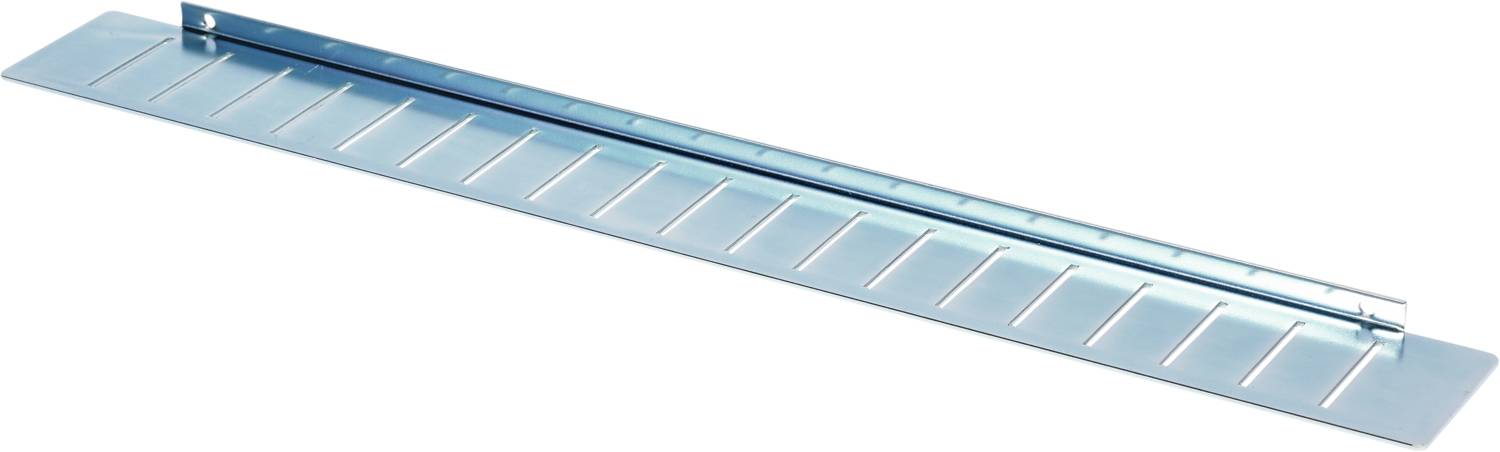 A metal ruler with centimetre and millimetre markings, lying on a flat surface.