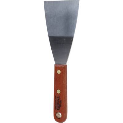 Palette with a wide, flat metal blade and wooden handle. Suitable for removing paint residue or filler.