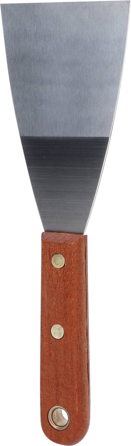 Metal blade with wooden handle, likely a spatula.