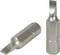 Two silver slotted screwdriver bits made of metal, one lying down, the other standing upright. Ideal for manual or electric tools.