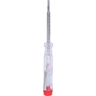 A transparent voltage tester with a red end and metal tip for checking electrical circuits.