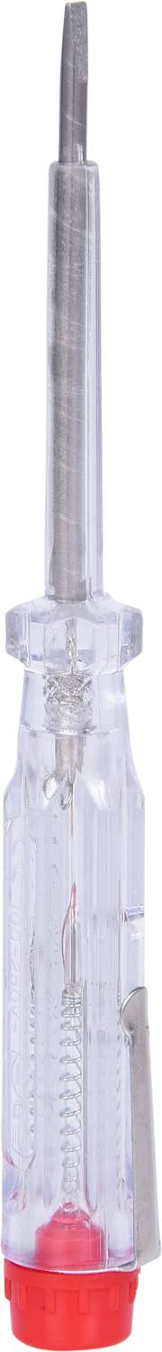 A transparent screwdriver with a red head, suitable for electrical work.