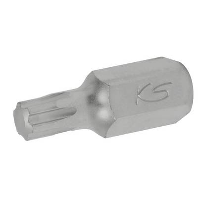 A silver-coloured screwdriver bit with a Torx head and hexagonal base, suitable for work with special screw heads.