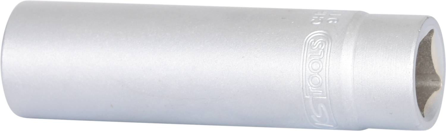 Cylindrical, silver nut for socket keys, with internal hexagonal opening. Tool for use with spanners.