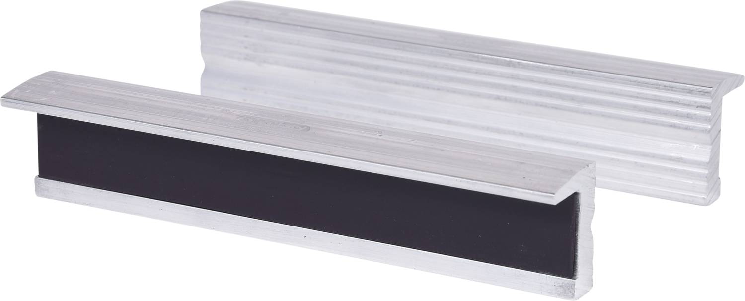 Two aluminium profiles with a black insert, lying parallel to each other.