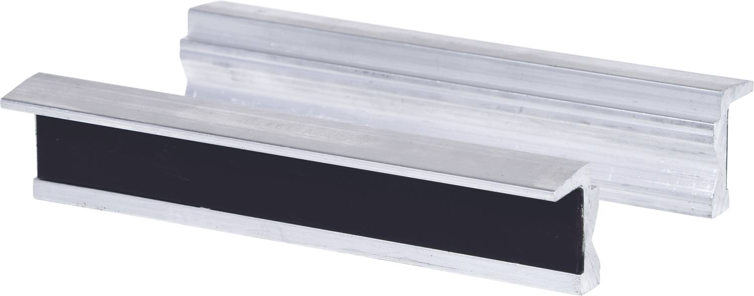 Two silver metal profiles with a black insert, parallel to each other. The material appears robust and functional.