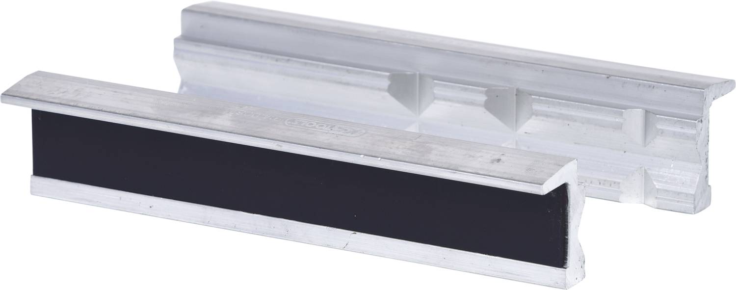 Two metal squeegee blades with black rubber lip, on a light background. Used in the printing industry for applying ink.