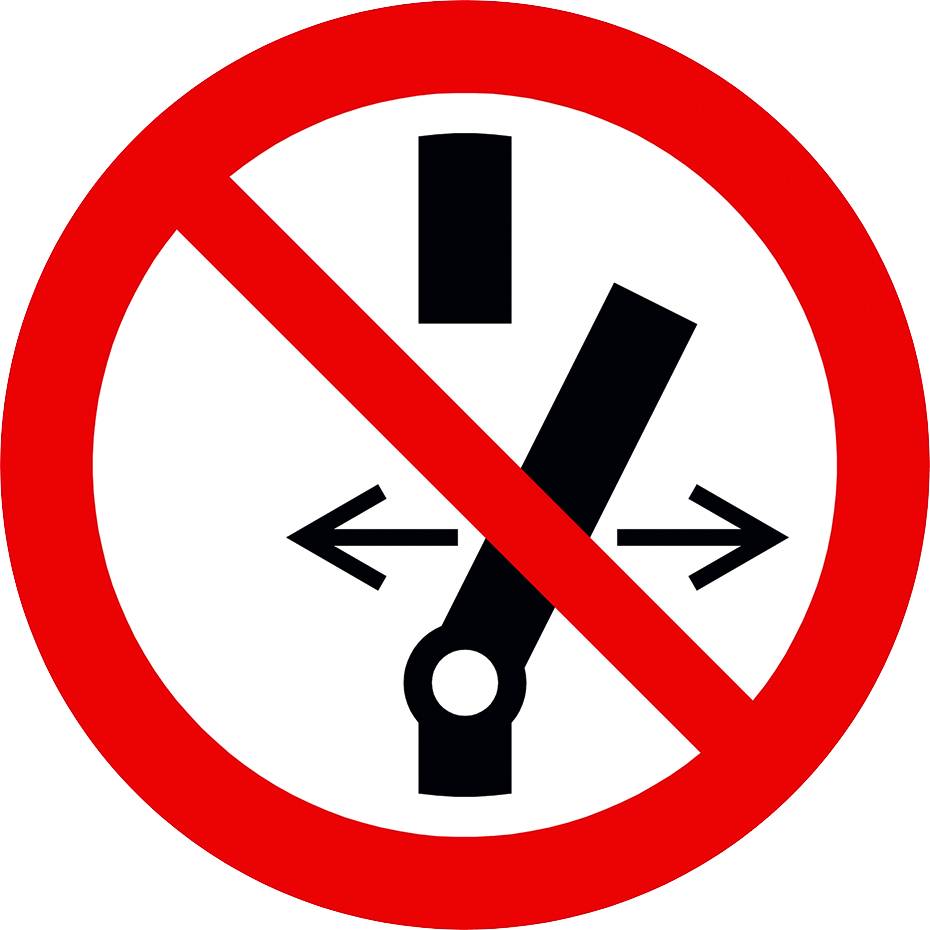 Symbol indicating no lifting or lowering by machines, represented by blocked movement arrows within a red prohibitory circle.