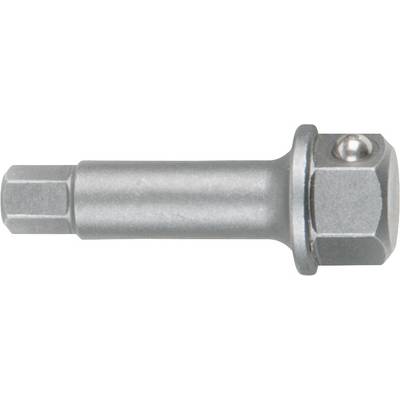 Metallic screw adapter with a hexagonal head and round handle, suitable for various mechanical connections and tool applications.