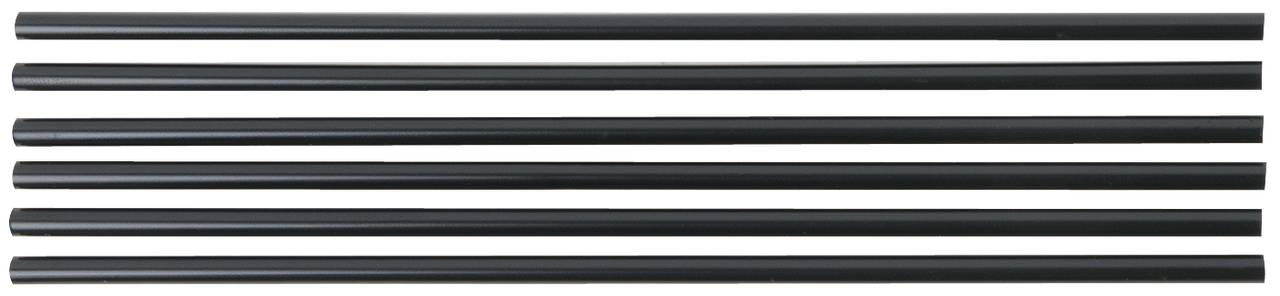 Six black bars lie parallel to each other on a white background.