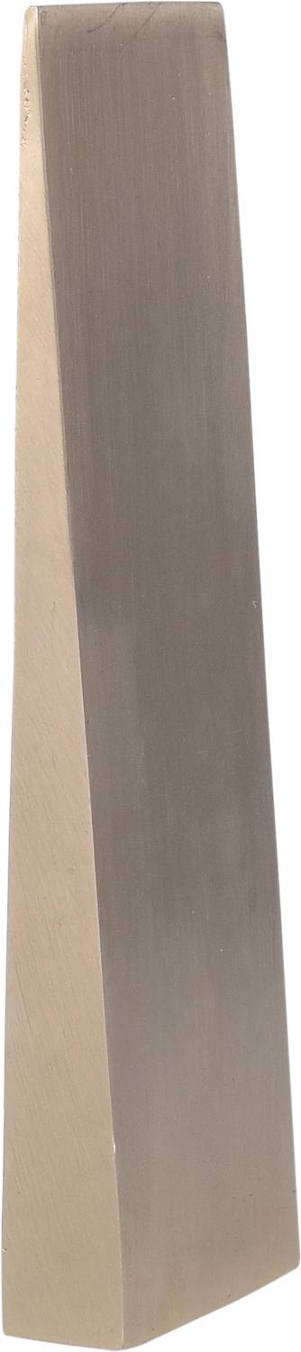 A long, upright, wedge-shaped metal object with a smooth surface.