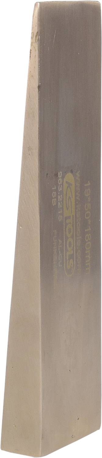 A metal chisel, broad at the top and tapering to a point at the bottom. Used for woodworking or crafting tasks.