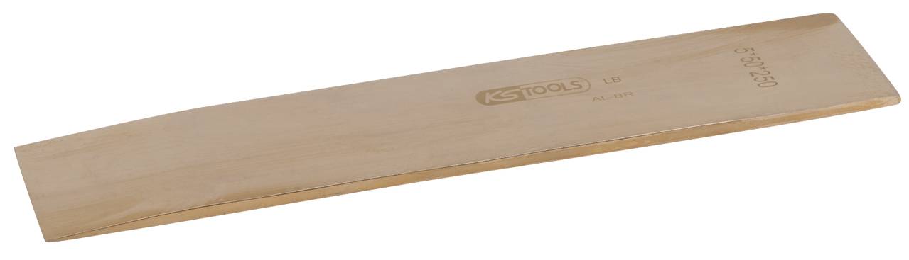A flat, rectangular wooden tool with a bevelled edge, used for smooth surface finishing; brand name on top.