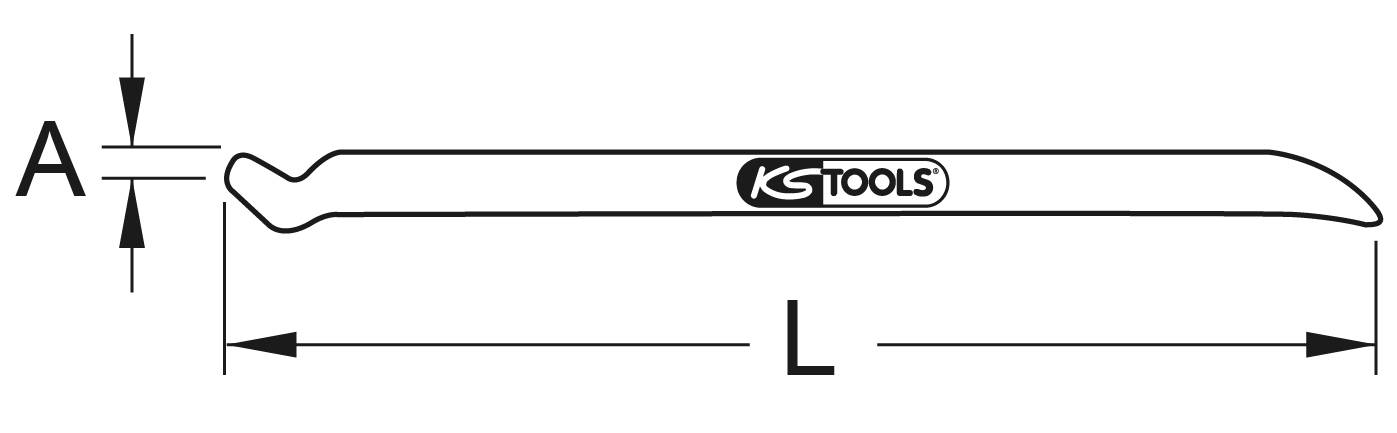 Figure of a tyre iron from KS Tools showing dimensions 'A' and 'L'. Tool for removing tyres.