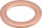Copper washer, round and flat, serves as a sealing or spacer component in mechanical applications.