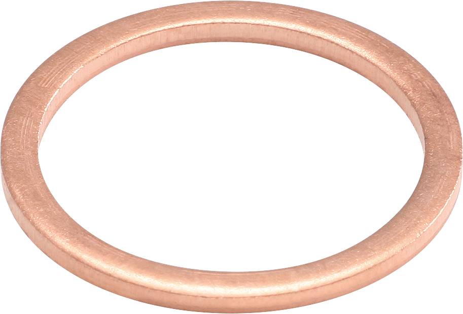Copper sealing ring in close-up, flat and round, without visible patterns or markings, on a white background.