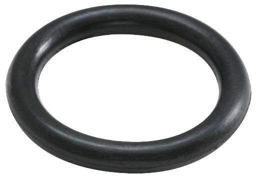 A black rubber ring, typically an O-ring, used for sealing in mechanical applications.