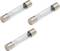 Three glass fuse links with metal caps on a white background.