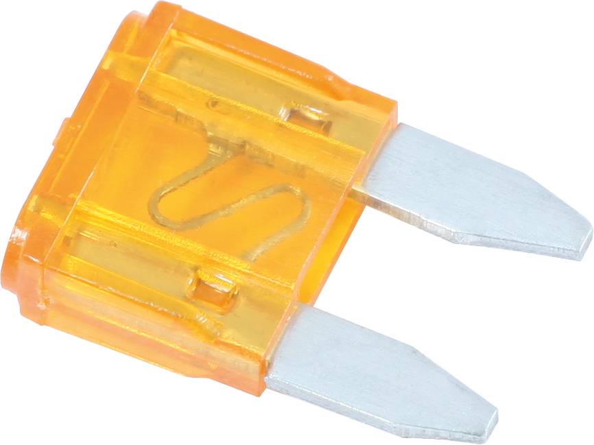 Orange safety element with two metallic connections. It is an electrical protection device for interrupting the electrical circuit during overload.