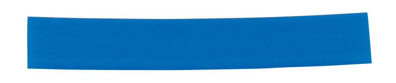 A long, rectangular blue ribbon lies on a white background.